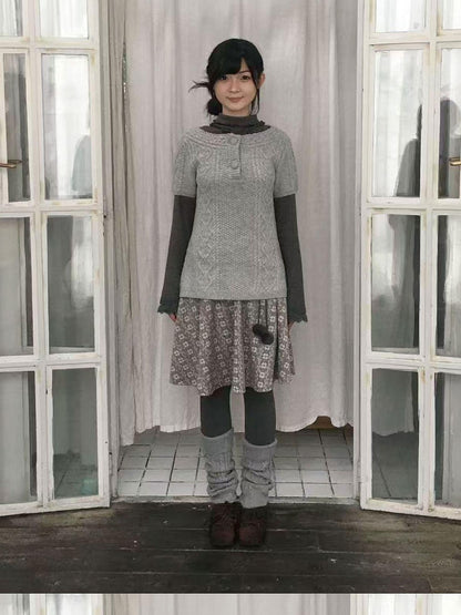 SicAstra Two Tone Cable Knit Buttoned Layered Crewneck Women&