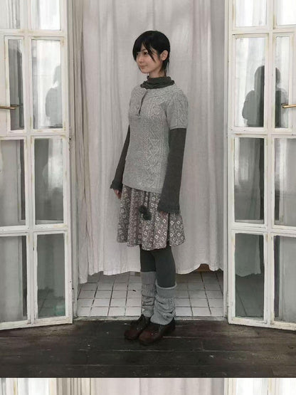 SicAstra Two Tone Cable Knit Buttoned Layered Crewneck Women&