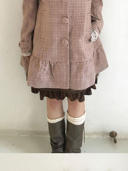 SicAstra Vintage Collegiate Plaid Blazer Collar Sweet Women&