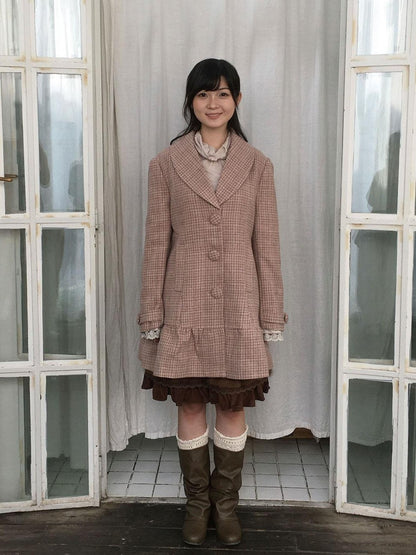 SicAstra Vintage Collegiate Plaid Blazer Collar Sweet Women&