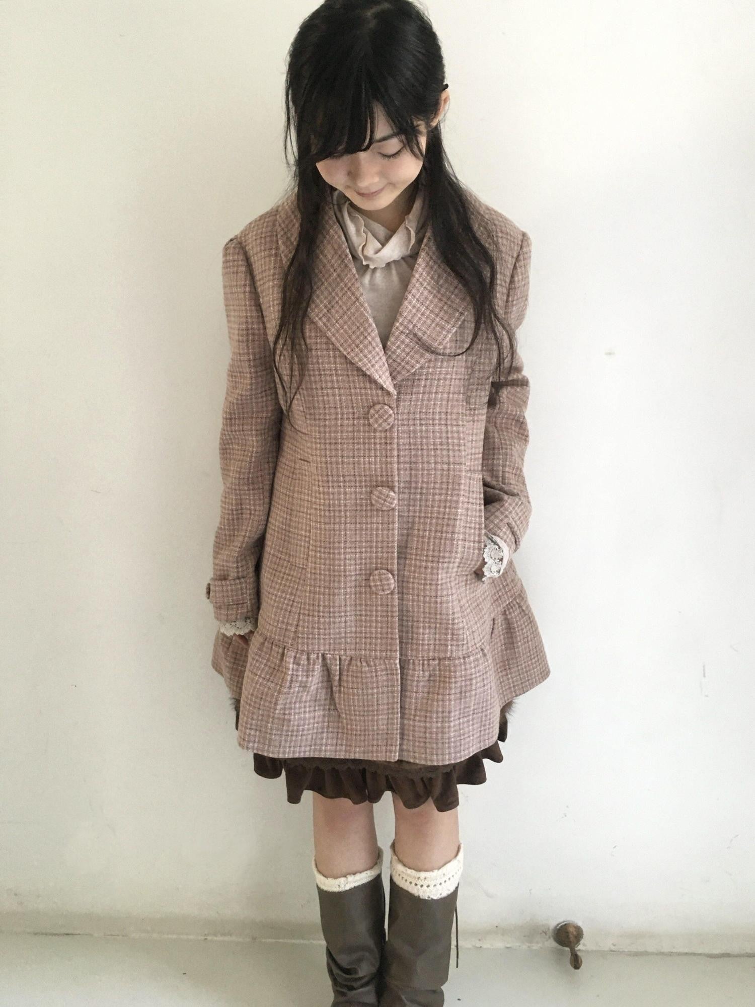 SicAstra Vintage Collegiate Plaid Blazer Collar Sweet Women&
