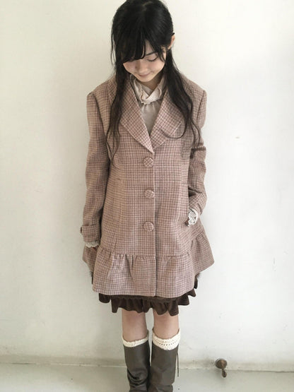 SicAstra Vintage Collegiate Plaid Blazer Collar Sweet Women&