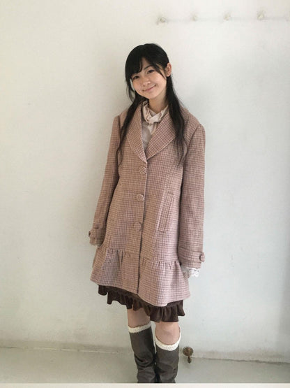 SicAstra Vintage Collegiate Plaid Blazer Collar Sweet Women&