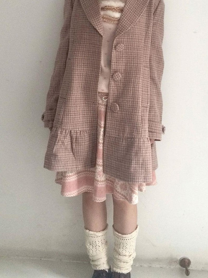 SicAstra Vintage Collegiate Plaid Blazer Collar Sweet Women&