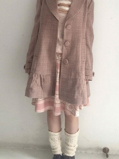 SicAstra Vintage Collegiate Plaid Blazer Collar Sweet Women&