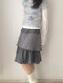 SicAstra Vintage Gray Knit Patchwork Flower Bud Pleated Women&
