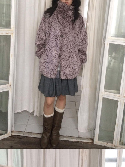 SicAstra Vintage Gray Knit Patchwork Flower Bud Pleated Women&