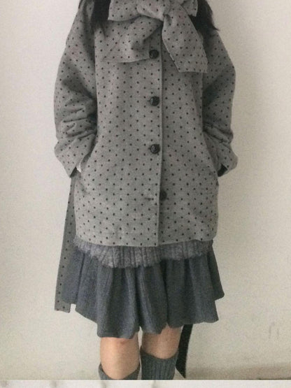 SicAstra Vintage Gray Knit Patchwork Flower Bud Pleated Women&