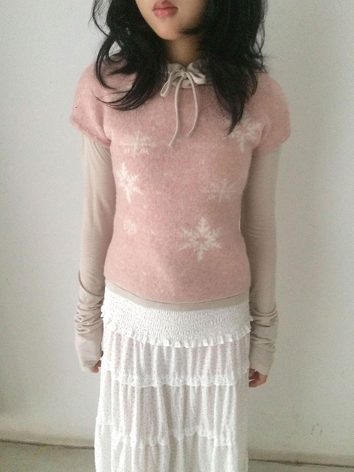 SicAstra Vintage Two Tone Snowflake Jacquard Vest Women&