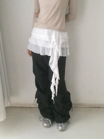 SicAstra White Sheer Layered Ruffle Tie Waist Overlay Women&