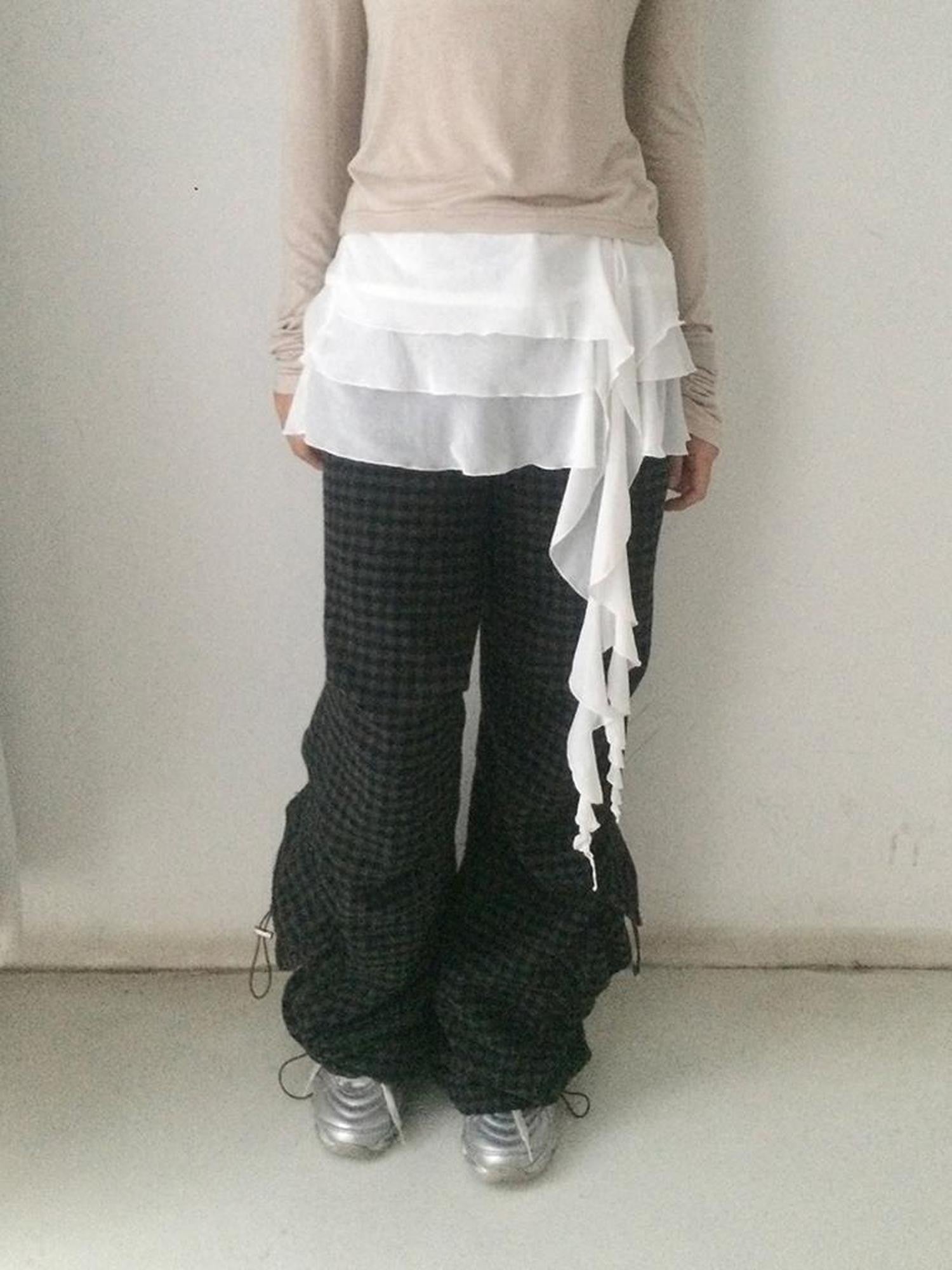 SicAstra White Sheer Layered Ruffle Tie Waist Overlay Women&