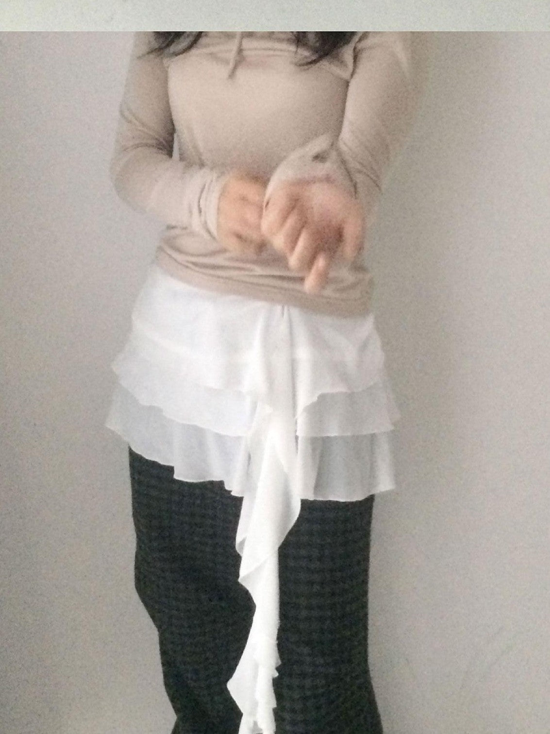 SicAstra White Sheer Layered Ruffle Tie Waist Overlay Women&