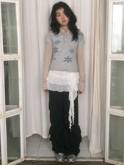 SicAstra White Sheer Layered Ruffle Tie Waist Overlay Women&