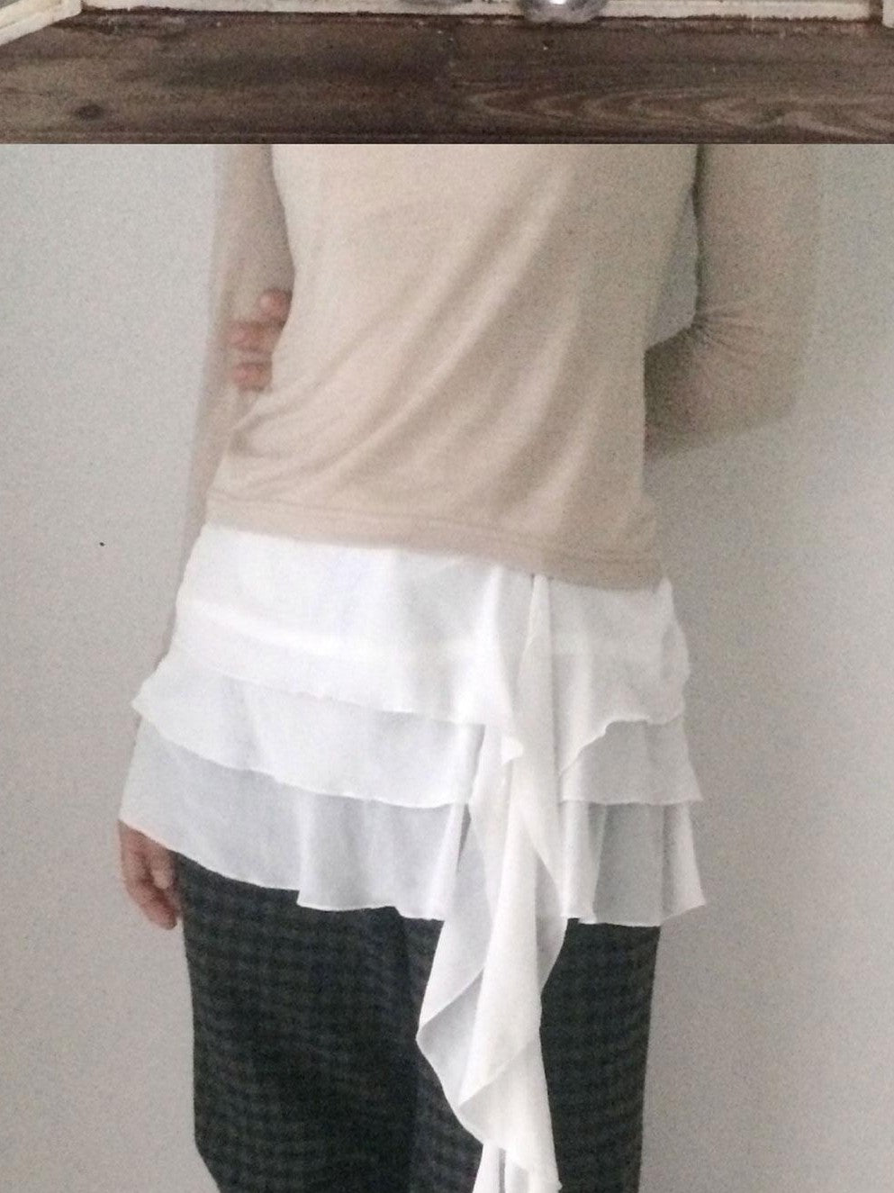 SicAstra White Sheer Layered Ruffle Tie Waist Overlay Women&