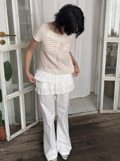 SicAstra Woodland Lace Patchwork Drawstring Slight Flare Women&