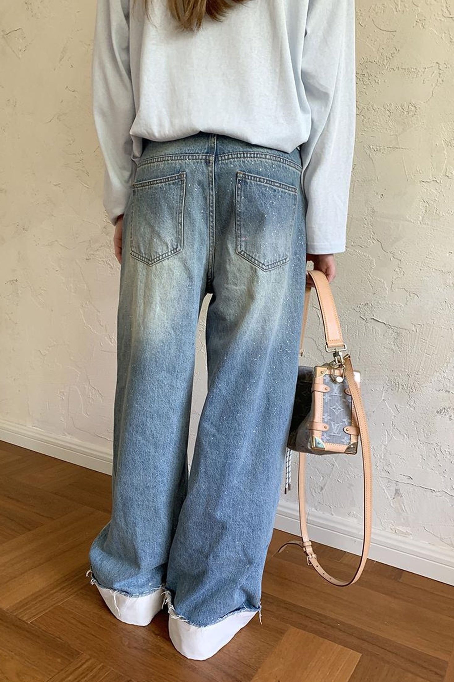 DIDDI MODA Silver Frayed Hem Straight Jeans