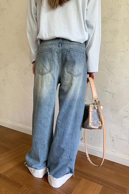 DIDDI MODA Silver Frayed Hem Straight Jeans