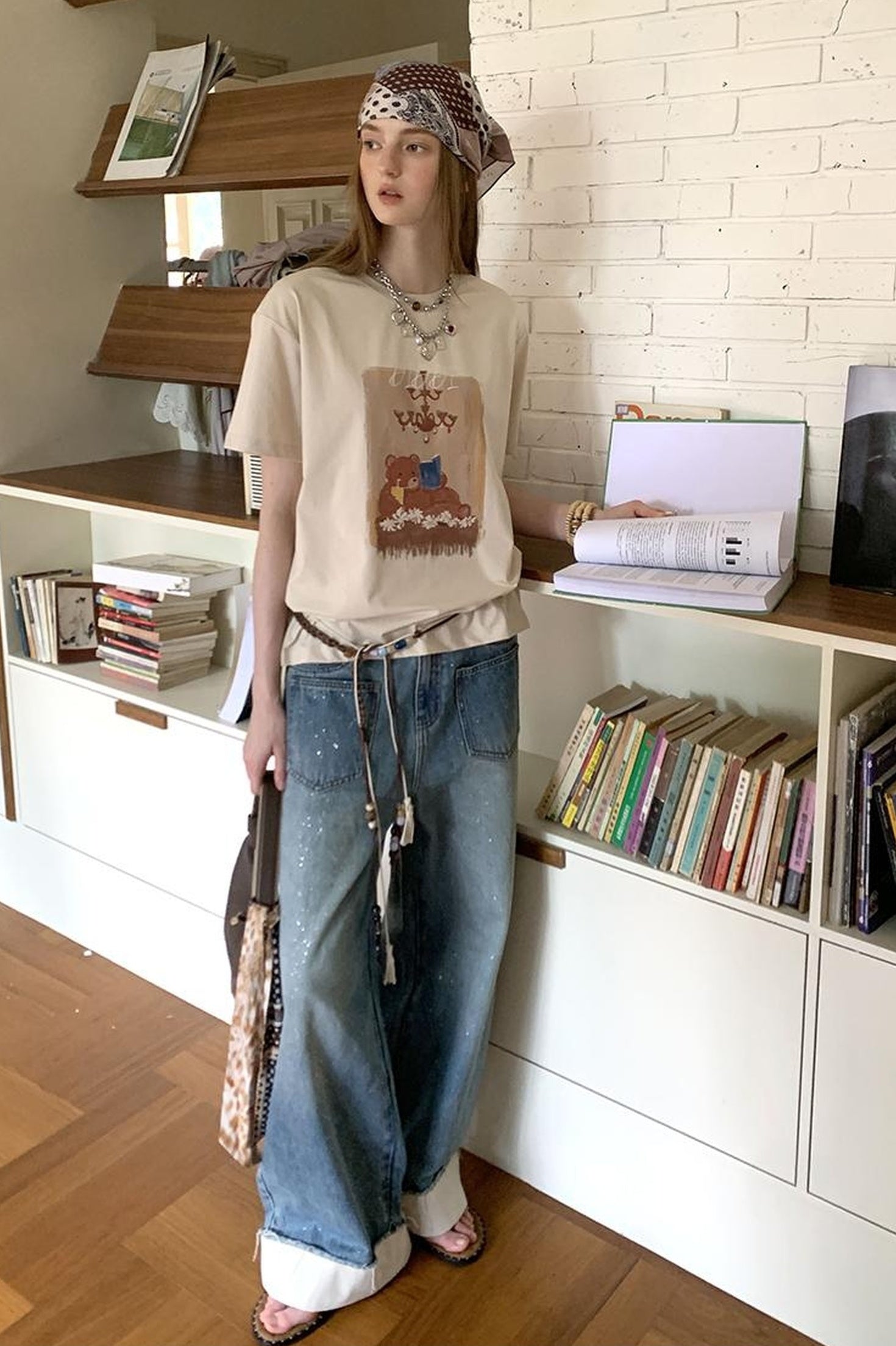 DIDDI MODA Silver Frayed Hem Straight Jeans