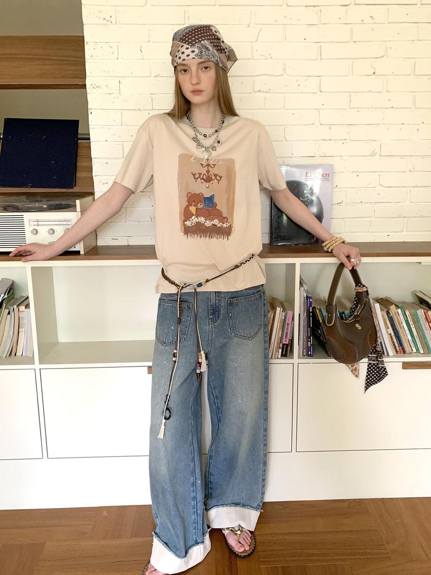DIDDI MODA Silver Frayed Hem Straight Jeans
