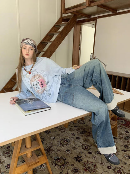 Silver Frayed Hem Straight Jeans