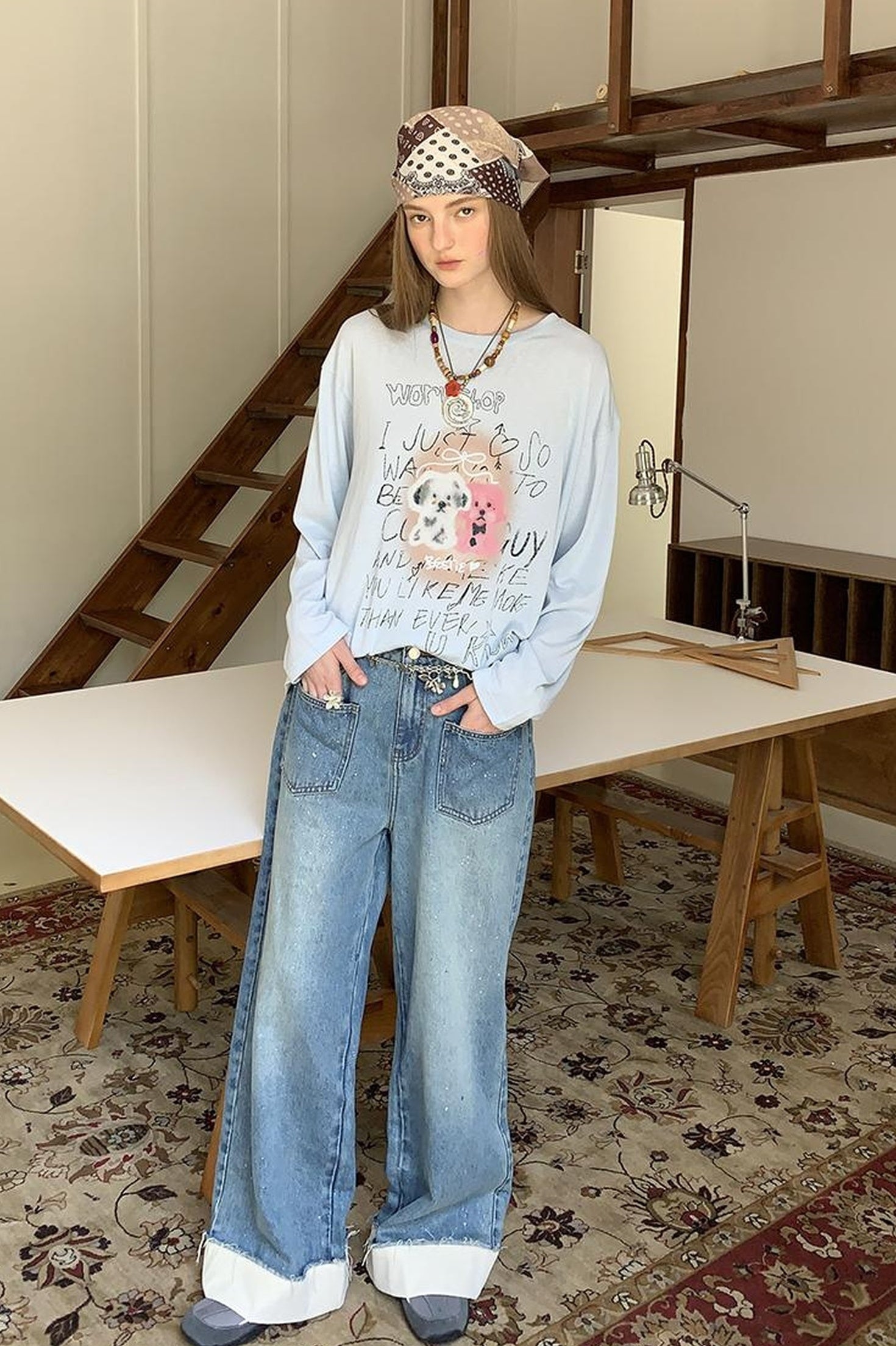 DIDDI MODA Silver Frayed Hem Straight Jeans