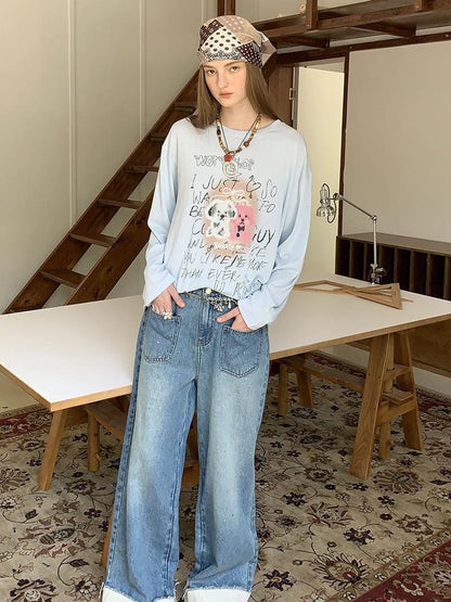 Silver Frayed Hem Straight Jeans