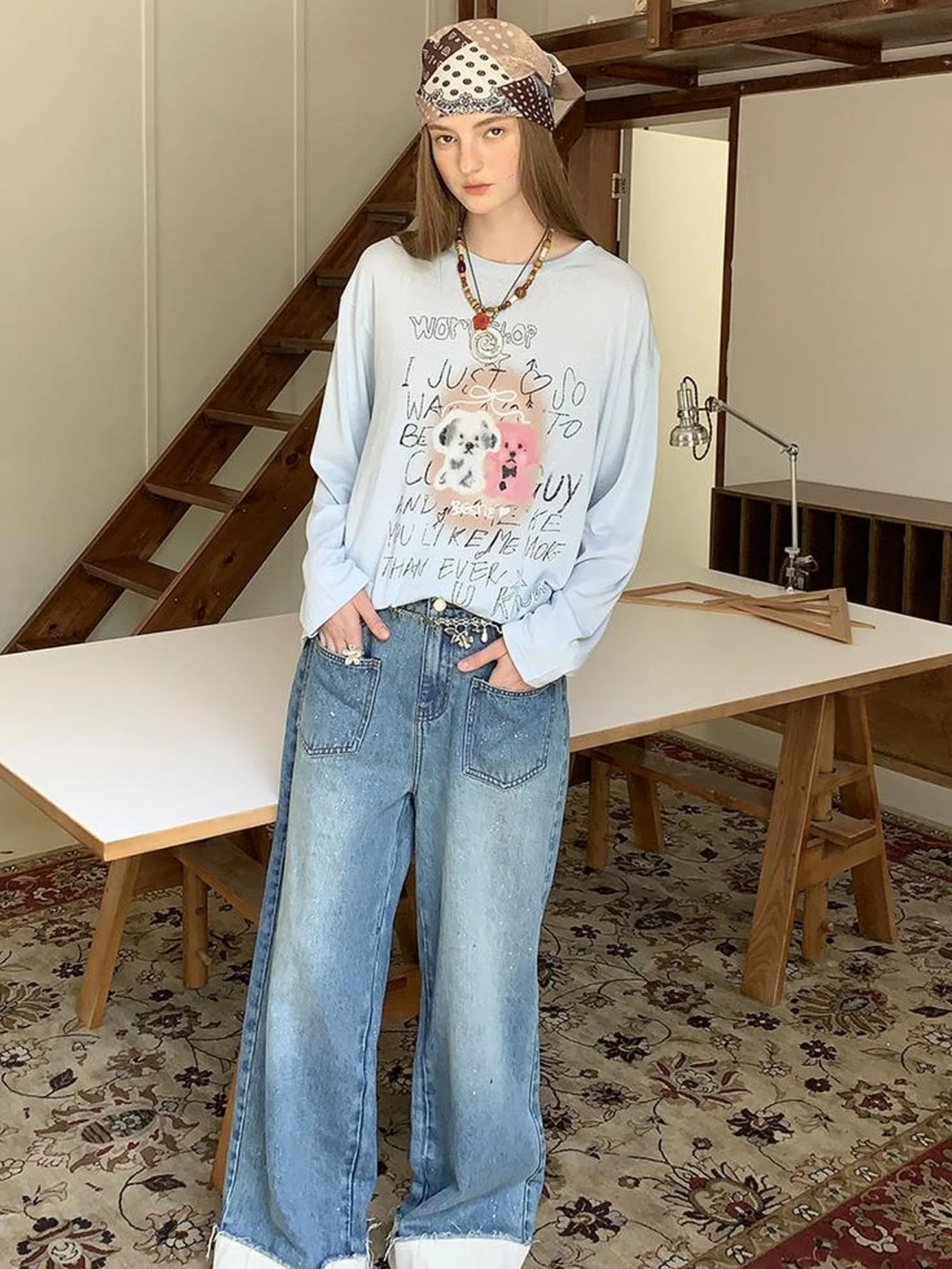 Silver Frayed Hem Straight Jeans