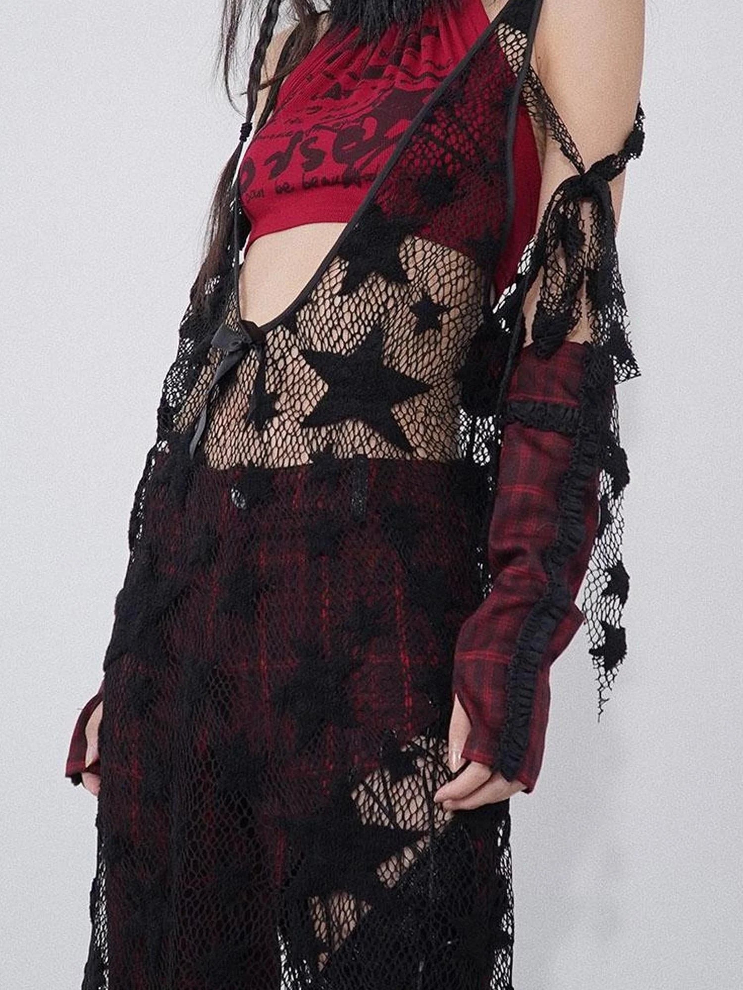 Silver Lang Ruins Strapless Maxi Dress With Star Mesh Top