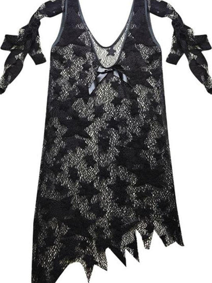 WSW WUSHENWU Silver Lang Ruins Strapless Maxi Dress With Star Mesh Top