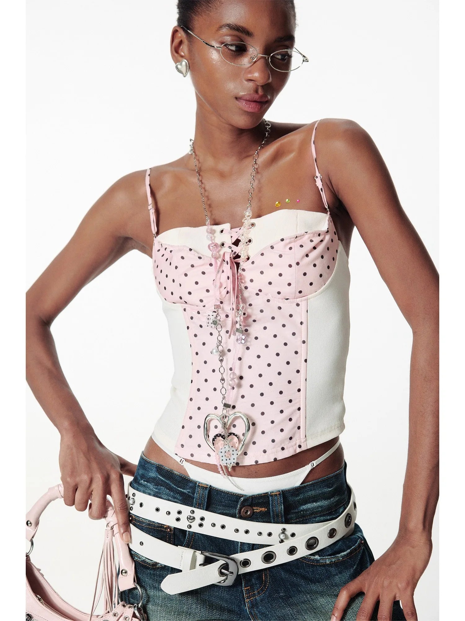 Handmade Ribbon Beaded Love Dot Flower Pendant Adjustable Necklace