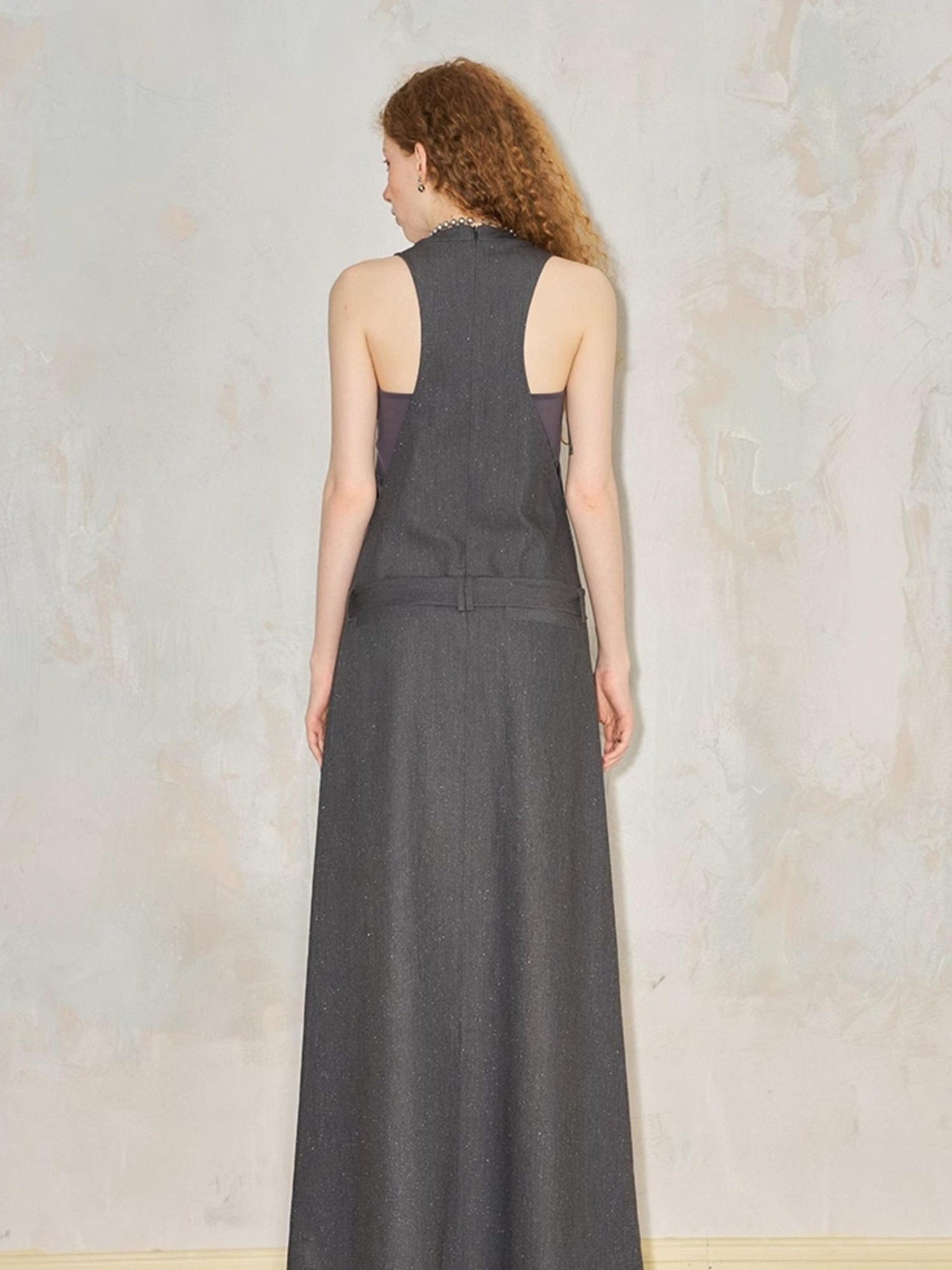 DIDDI MODA Silver Starry Halter Maxi Dress With Metallic Studs