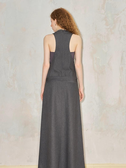 DIDDI MODA Silver Starry Halter Maxi Dress With Metallic Studs