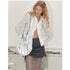 2th Desire Silver White Lace Bucket Bag with Chain Crossbody