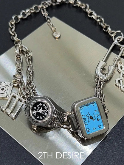 Vintage Pocket Watch Choker Necklace With Detachable Pin