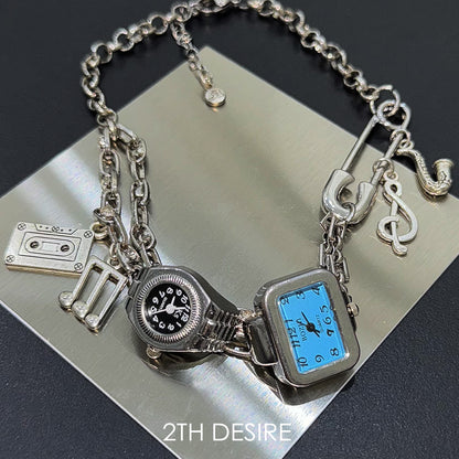 2th Desire Vintage Pocket Watch Choker Necklace With Detachable Pin