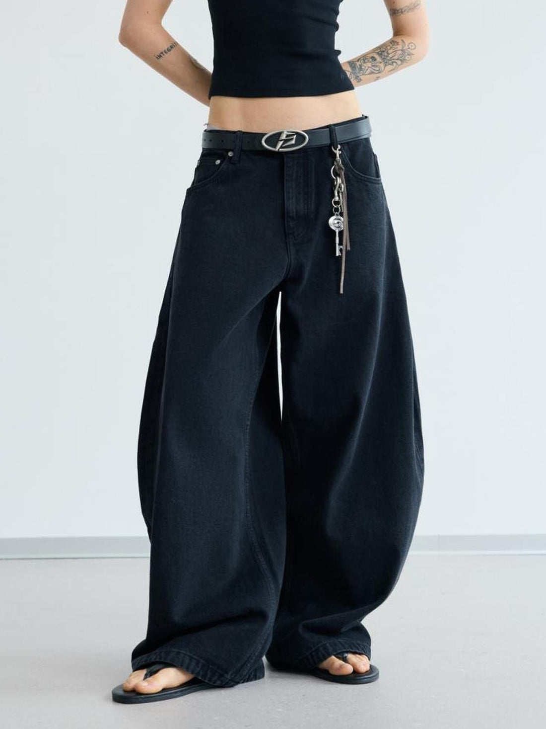 Peoplesense Simple Washed Wide Leg Jeans Relaxed Fit With Curved Hem