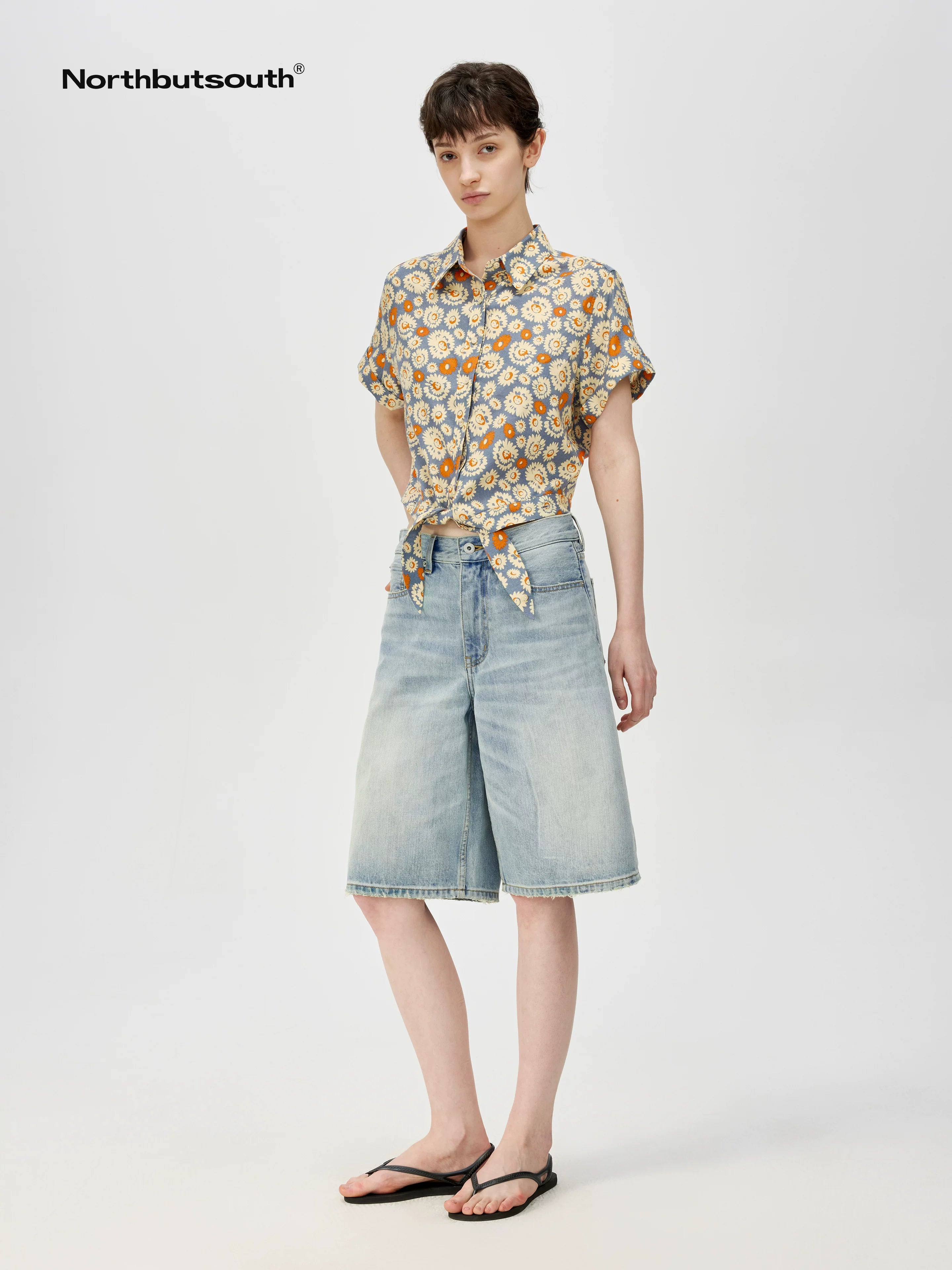 Sky Blue Classic Wash Mid Low Waist Denim Shorts