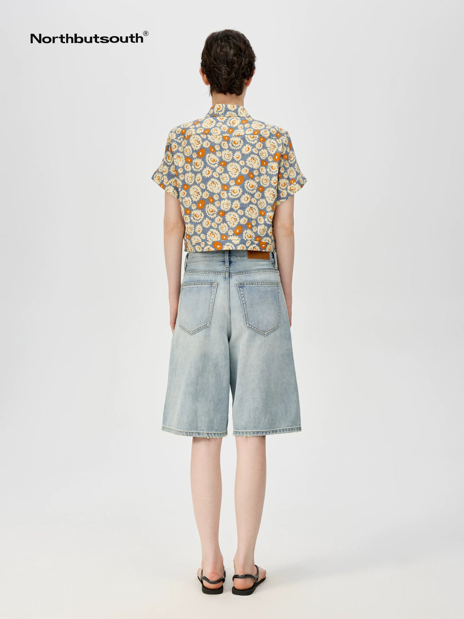 Sky Blue Classic Wash Mid Low Waist Denim Shorts