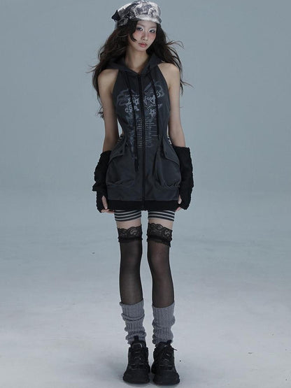 WSW WUSHENWU Sleepy Hollow Punk Cutout Hoodie Dress Set