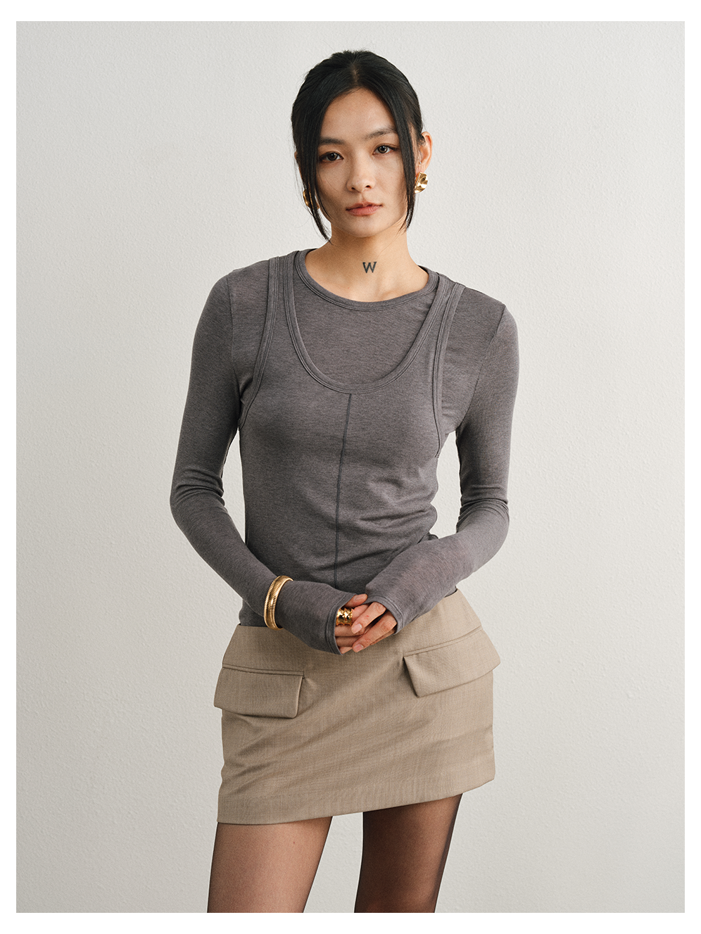 Sleeve Tee with Vest-Inspired Layered Look