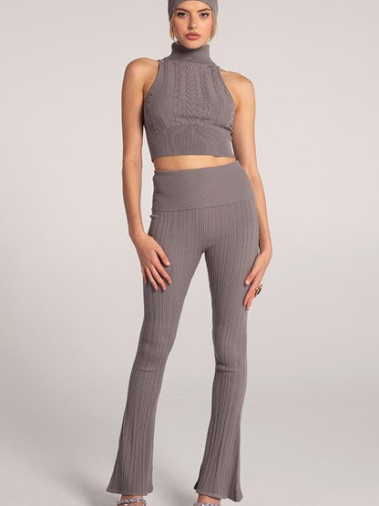 Sleeveless Knit Set with Bell Bottoms Women Outfits