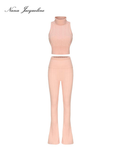 Sleeveless Knit Set with Bell Bottoms Women Outfits