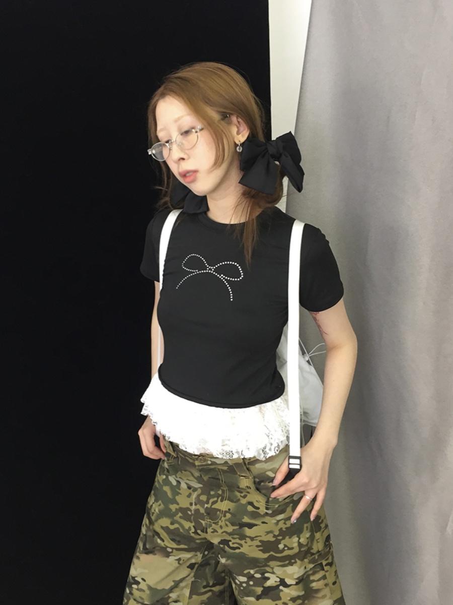 Sleeveless Layered Sexy Slim Lace Trim Rhinestone T-Shirt