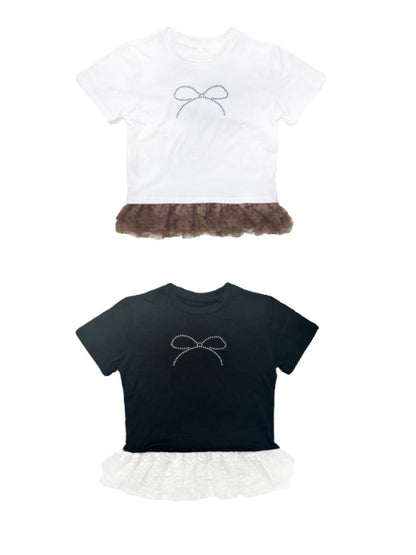 Sleeveless Layered Sexy Slim Lace Trim Rhinestone T-Shirt