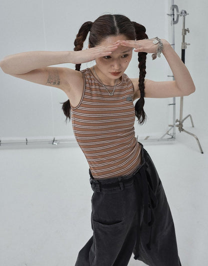 Achihara Sleeveless Striped Cotton Tank Top For Women Summer Fall Layering Essential