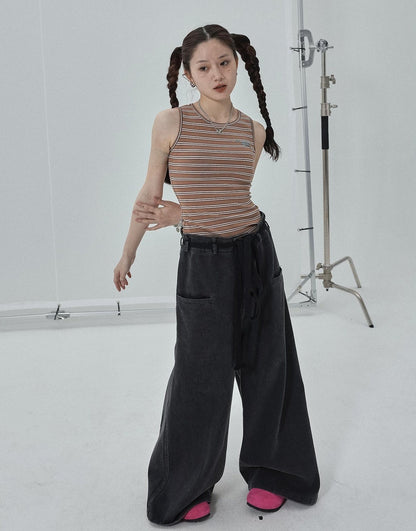 Achihara Sleeveless Striped Cotton Tank Top For Women Summer Fall Layering Essential