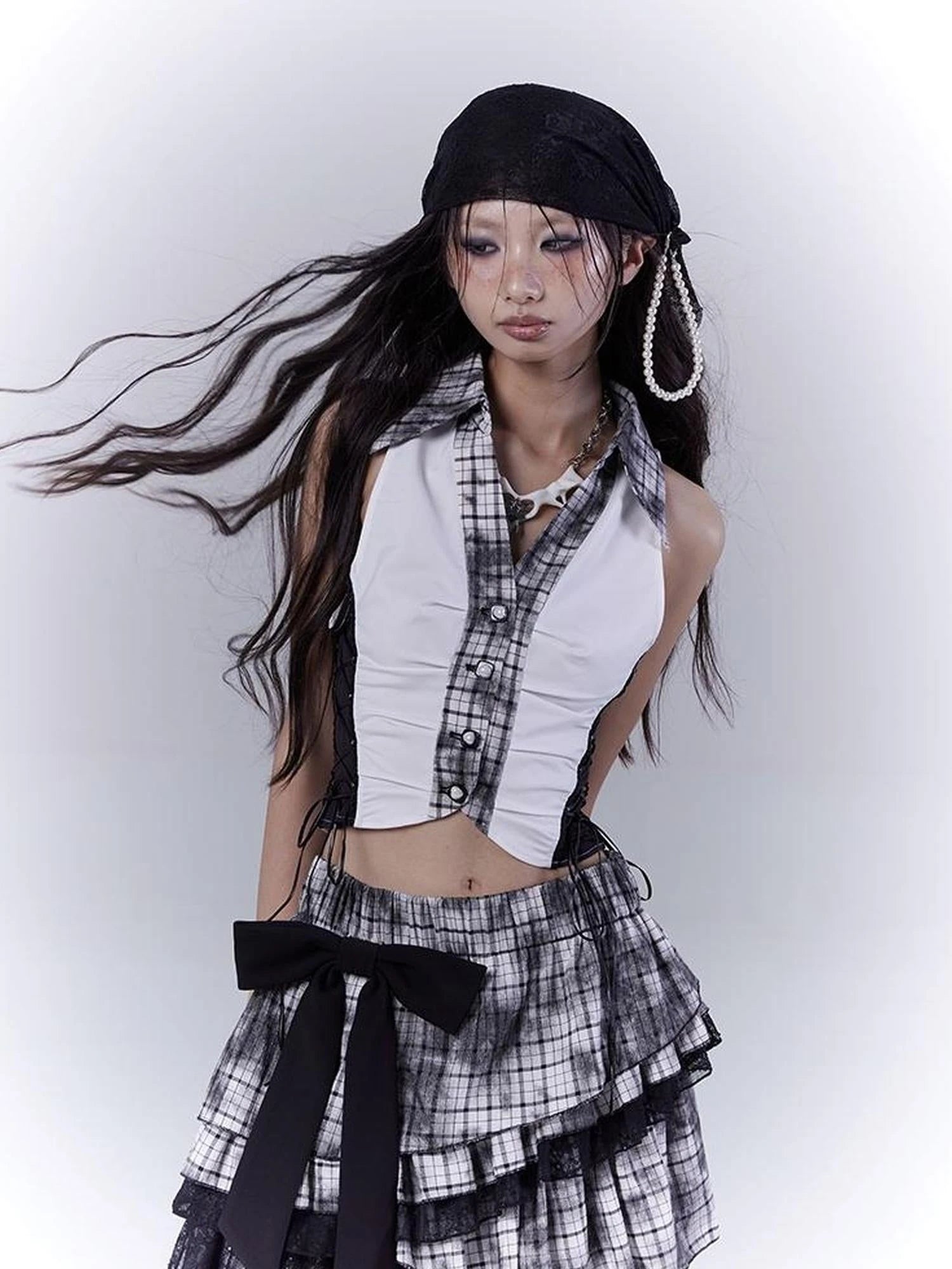 Slim Fit Checkered Spliced Shirt With Contrast Detailing