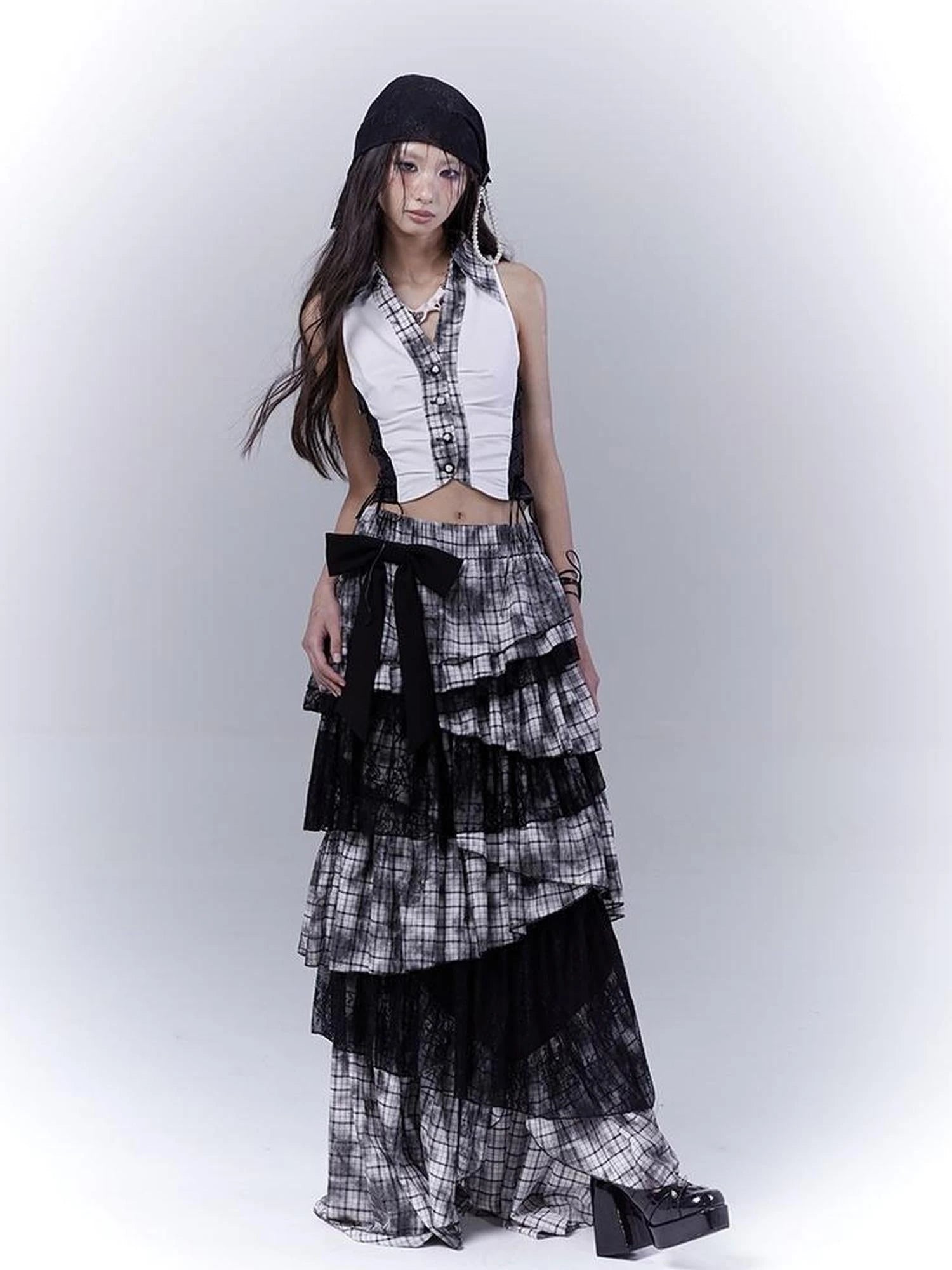 Slim Fit Checkered Spliced Shirt With Contrast Detailing