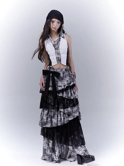 Slim Fit Checkered Spliced Shirt With Contrast Detailing