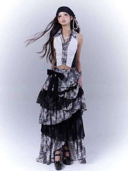 WSW WUSHENWU Slim Fit Checkered Spliced Shirt With Contrast Detailing